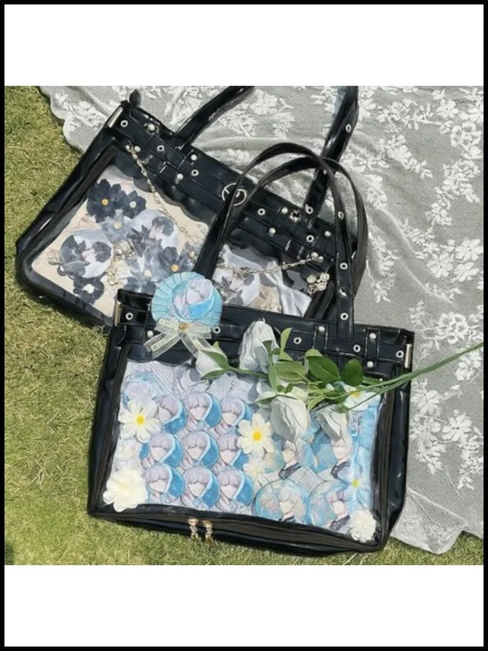 Large Ita Messenger Bag with Display Window for Pins, Anime, Kpop